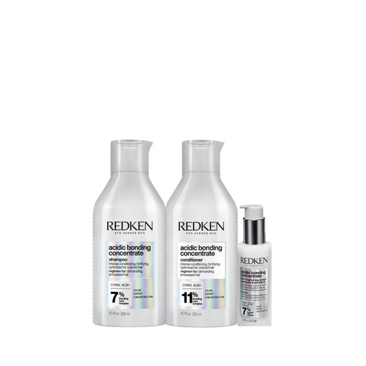 Redken Acidic Bonding Concentrate Shampoo 300ml, Conditioner 300ml & 24/7 Night and Day Serum 100ml Trio