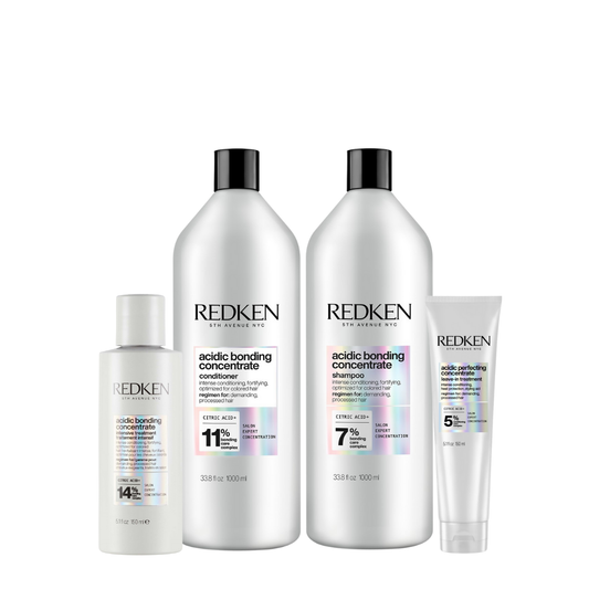 Redken Acidic Bonding Concentrate Shampoo 1000ml, Conditioner 1000ml, Intensive Treatment 150ml & Leave-In Treatment 150ml Set