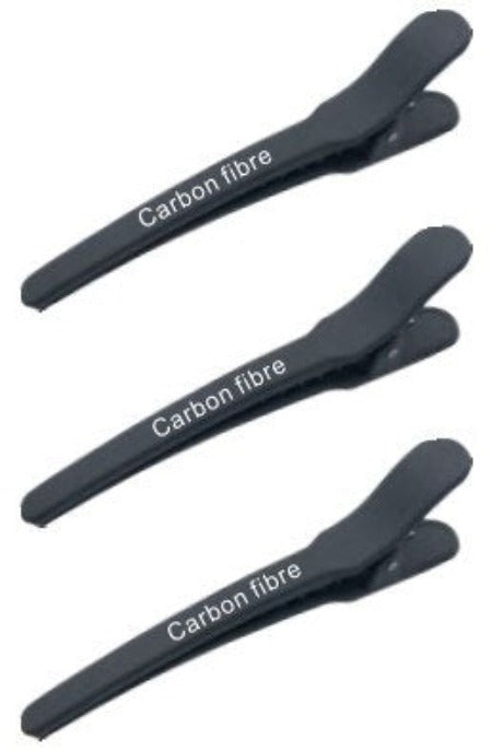 Black Carbon Fibre Hair Sectioning Clip 115mm 6 clips - Salon Warehouse