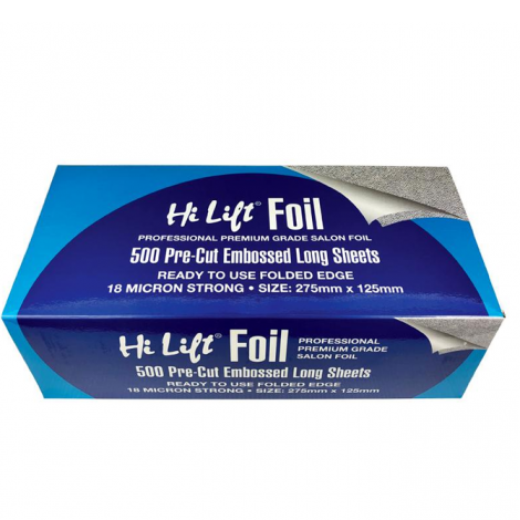 Hi Lift Foil 500 Pre Cut Folded Sheets - LONG - 18 Micron  Silver - Salon Warehouse