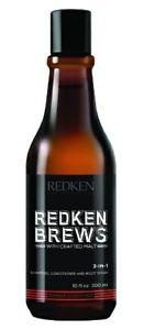 Redken Brews 3 IN 1 Shampoo, Conditioner and Body Wash 300ml - Salon Warehouse